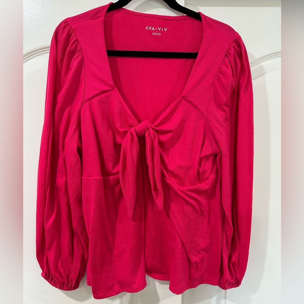 Ava & viv long sleeve blouse | hot pink | tie front | like new | stretchy